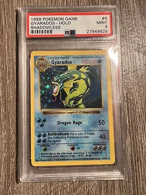 $177.50 • Buy 1999 Pokemon Base Set Shadowless Gyarados Holo 6/102 PSA 9 Mint BGS CGC