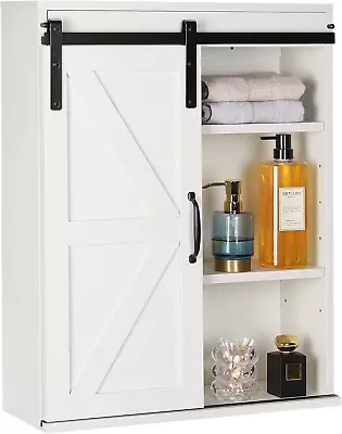 Farmhouse Wood Wall Storage Bathroom Cabinet With Sliding Barn Door Rustic Medi • $111.99