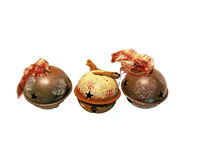 3 Vintage Rustic Metal Primitive Star Jingle Bell Ornaments  #b • $10.50