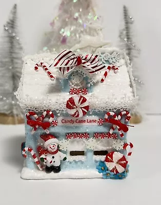 Candy Cane Christmas Peppermint Cabin Mini Village Gingerbread House Chic Blue • $19.99