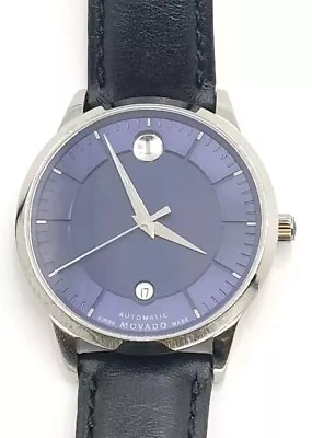 MOVADO 1881 Automatic Blue Dial Black Leather Band Men's Watch 0606874 • $359.82