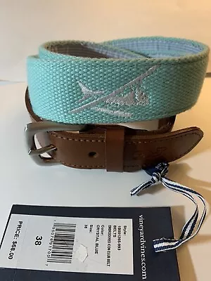 NWT Vineyard Vines Belt Size 38  Cotton & Leather Seaplane Sea Plane $68 Tag • $36.99