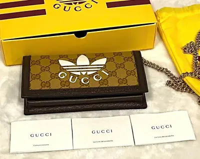 GUCCI Adidas Collaboration GG Crystal Canvas Long Wallet C/ Brown Beige NEW • $1450