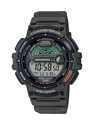 Casio Men's Green Resin Band Case Alarm Fishing Time Watch 47MM WS-1200H-3AVOS • $27.99