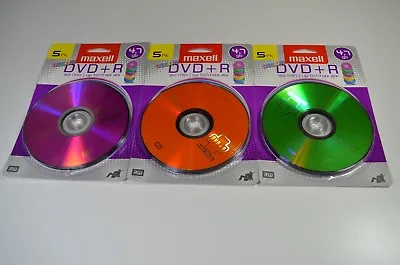 Lot Of 3 Maxell 639031 4.7 GB DVD-R (5 Pack Color Carded) • $12.99