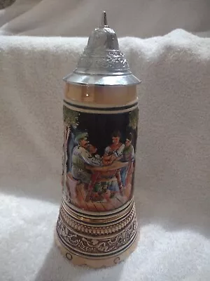 Vintage Music Box Beer Stein Swiss Movement Happy Wanderer 9  To Top Of Lid  • $8