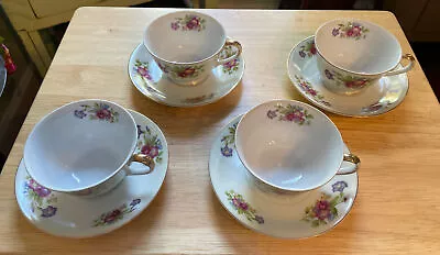 Diamond China Tea Cup & Saucer Gilded Trim Made In Occupied Japan Set Of 4 • $34.95