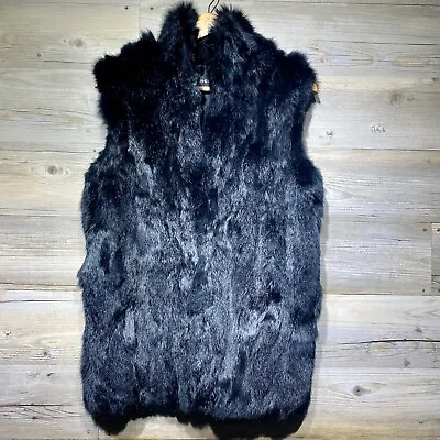 Adrienne Landau Real Rabbit Fur Vest Black Womens Medium Mob Wife Luxury VGUC • $74.95