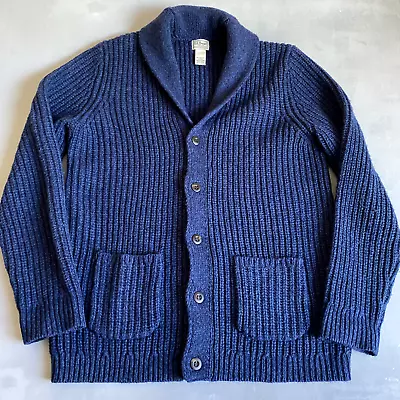 LL Bean Sweater Mens Large Tall Knit Cardigan Blue Shawl Mr Rogers Lambs Wool • $29.98