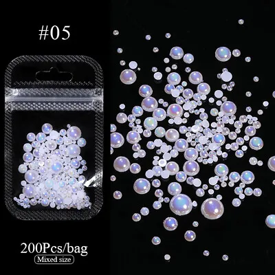 200Pcs 3D Nail Art Pearl Shape Gothic Charms Manicure Tips Rhinestones Decor ~ • $1.91