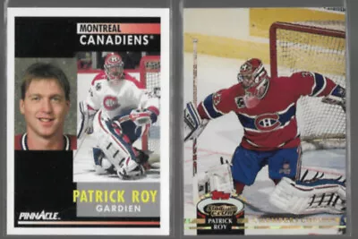 PATRICK ROY 1991 Pinnacle #175 + 1992 Stadium Club MC #252.  CANADIENS • $4.50