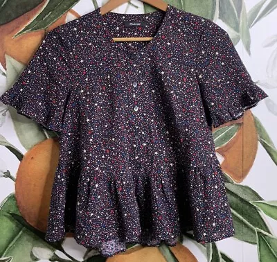 Madewell Size Small Studio Ruffle-Hem Top In Starry Night Blouse Cotton • $17.50