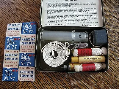 Vintage MS Co. Snake Bite Kit #77 Metal Box Glass Suction Syr Tourniquet 1950's • $28