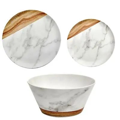 £5.59 • Buy Marble Wood Melamine Set Of 2 Plates Or Bowls Camping Picnic BBQ - Choose Design