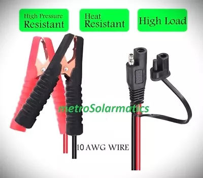 10AWG SAE To Alligator Clamps 2' For Boulder Charge Controller WaterLily Turbine • $29.55