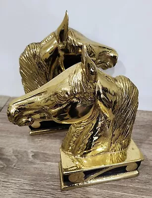 Vintage VIRGINIA METALCRAFTERS Brass Bookends 1954 THE STALLION Horse Head Bust  • $59.99