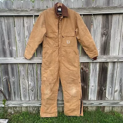 Carhartt Men 46R Coveralls Brown Double Knee Jumpsuit R68QZR Vintage Made In USA • $64.95