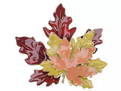 Golden Tone Metal Red Yellow Orange Enamel Maple Leaf Fashion Pin Brooch • $8.65