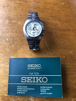 Seiko Arctura Vintage Chronograph Silver Gold Kinetic Mens  Auth Works • $199