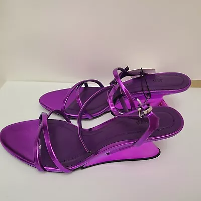 ZARA METALLIC WEDGE SANDALS Purple SIZE 8  | 1360/110/080 • $45