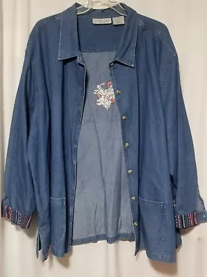 Victoria Jones Womens Plus Shirt/Jacket W/Embroidered Flowers Size 5XL • $15