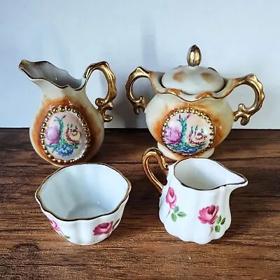 Vintage - Enesco & Sandford Mini Porcelain Tea Sets Creamer Sugar Bowl Gold • $49.99