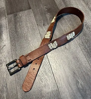 Denim & Supply Ralph Lauren Leather Beaded Belt 34 Brown DSRL • $60