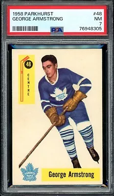 1958-59 Parkhurst NHL Hockey #48 George Armstrong PSA 7 NM Toronto Maple Leafs • $126.65