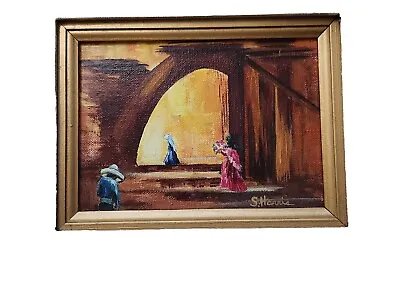 VTG Original Oil Painting 5x7  Mexican Village Life Chapel Signed Heavy Frame  • $15