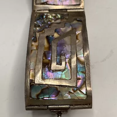 Sterling Silver Abalone  Bracelet Mexico Marked 925 7 1/2 “ Vintage • $48