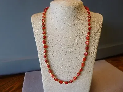 Vintage Red Coral Nuggets With Gold Native American Southwestern Necklace • $68