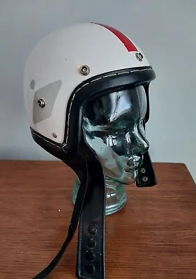 Vintage White 60's Half Helmet Japanese Size Small 7 5/8  Scooter Stitched Lip • $220