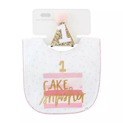 Girls 1st Birthday Cake Smasher Party Hat Headband And Bib Set • $19.99