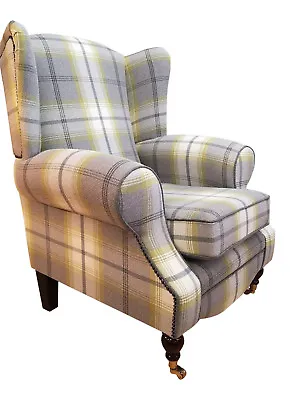 Accent Wing Back Fireside Queen Anne Chair - Balmoral Citrus/Grey Tartan Fabric • £479