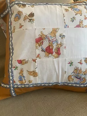 Vintage 80’s Homemade Pillow Cover Easter Peter Rabbit 17” Square Bric Brac Trim • $15