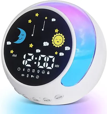 £23.89 • Buy Kids Bedside Dual Alarm Clock Night Light Sleep Trainer Speaker White Noise