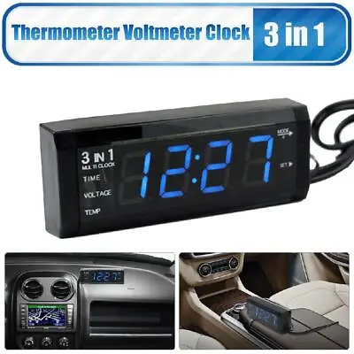 Car Clock + Thermometer LED Digital LCD Rechargeable+ 12V 5W Voltmeter 3 In 1 • $25.68