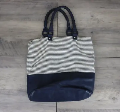 Merona Double Handle Canvas Pinstripe Tote Bag Purse Navy Blue • $29.99