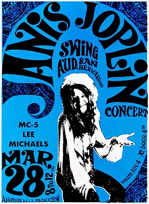 Janis Joplin - MC-5 - Swing Auditorium - 1969 - Concert Poster • $14.99