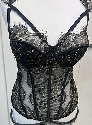 Myla London Evening Corset /bustier Blk/gold Lace In 32C W Back Zip. NWT • £320