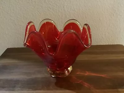 Vtg MCM Viking Glass 6 Petal Persimmon Dish Orange • $29.95