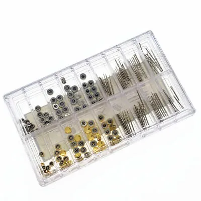 170pcs Mixed Gold Silver Watch Stem Crown Repair Parts Assortment Set Kit W/ Box • £11.84