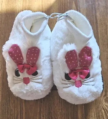 Toddler Kids White And Pink Baby Bunny Easter Slippers Shoes Plush Sz 7/8 NEW • $9.99