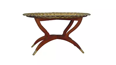 Mid Century Oval Brass Tea Tray Table Moroccan Coffee Table With Spider Legs • $900