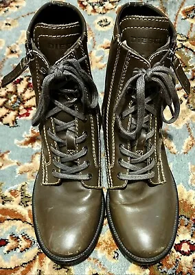 DIESEL Olive Green Leather Ankle Side Zip Moto Biker Boots Mens Size EU/43 US/10 • $85