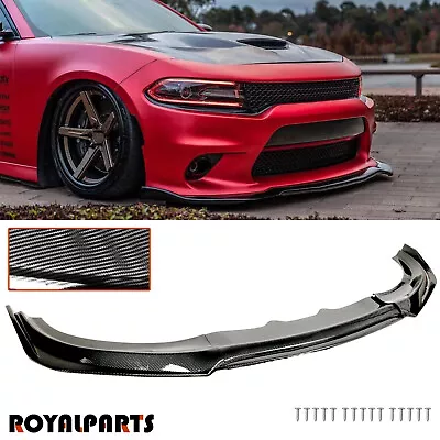 $49.99 • Buy Front Spoiler Carbon Fiber Bumper Lip Splitter For 2015-2023 Dodge Charger RT 