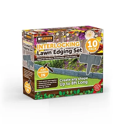 Garden Border Edging Interlocking Grass Lawn Liner Grey Stone Slab Effect 10Pk • £22.99