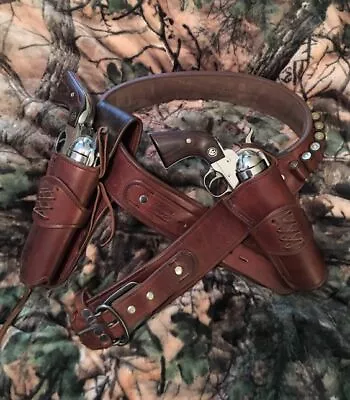 WESTERN HOLSTER GUN BELT HAND MADE COWBOY COLT RUGER Dual ACTION SASS RINGO • $139.96