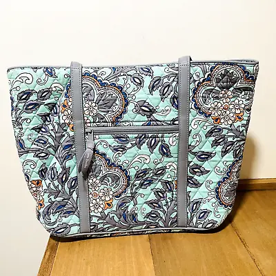 Vera Bradley Mandy Tote Fan Flowers Bag Purse 14  X 10  Quilted Teal Pasiley • $29.99