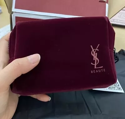 YSL Yves Saint Laurent Beauty Red Velvet Cosmetic Makeup Trousse Bag • $9.99